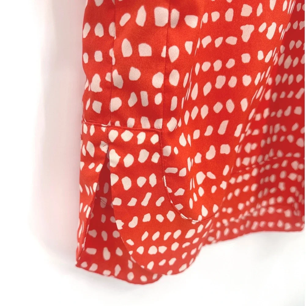 Ann Taylor Shift Womens Dress M Orange White Polka Dot Sleeveless Belted V-Neck
